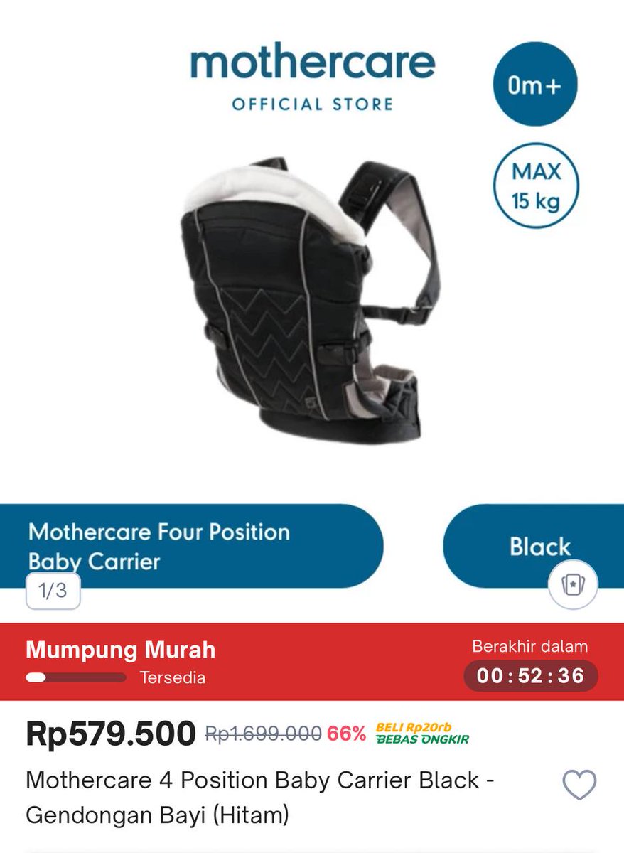 *[ TOKOPEDIA ]*
Mothercare 4 Position Baby Carrier Black - Gendongan Bayi (Hitam)
racun.in/K0bdc