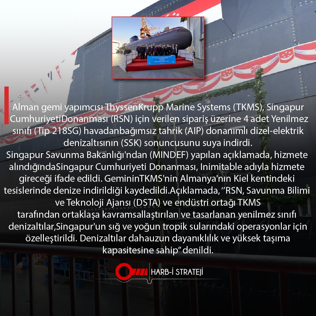 Singapur son Tip 218SG denizaltısını denize indirdi

#strateji
#savunma
#Türkiye