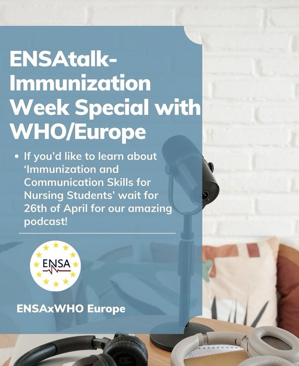 ensa_nursing's tweet photo. Get ready to be entertained and informed by our new Podcast, ENSAtalk! First episode featuring a special guest from @WHO_Europe dropping some nursing power knowledge 💪 #ENSAtalk #PodcastPowe https://t.co/6qbnAwrm25