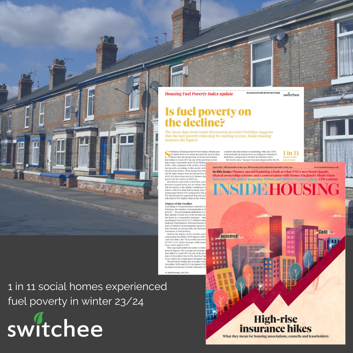 Is fuel poverty on the decline? According to @SwitcheeLtd 's real-time data, the percentage of socially rented homes failing to reach 18°C this winter is 8.95%. Despite the year on year decrease, 1 in 11 social homes are still facing cold, unsafe conditions. We must be…