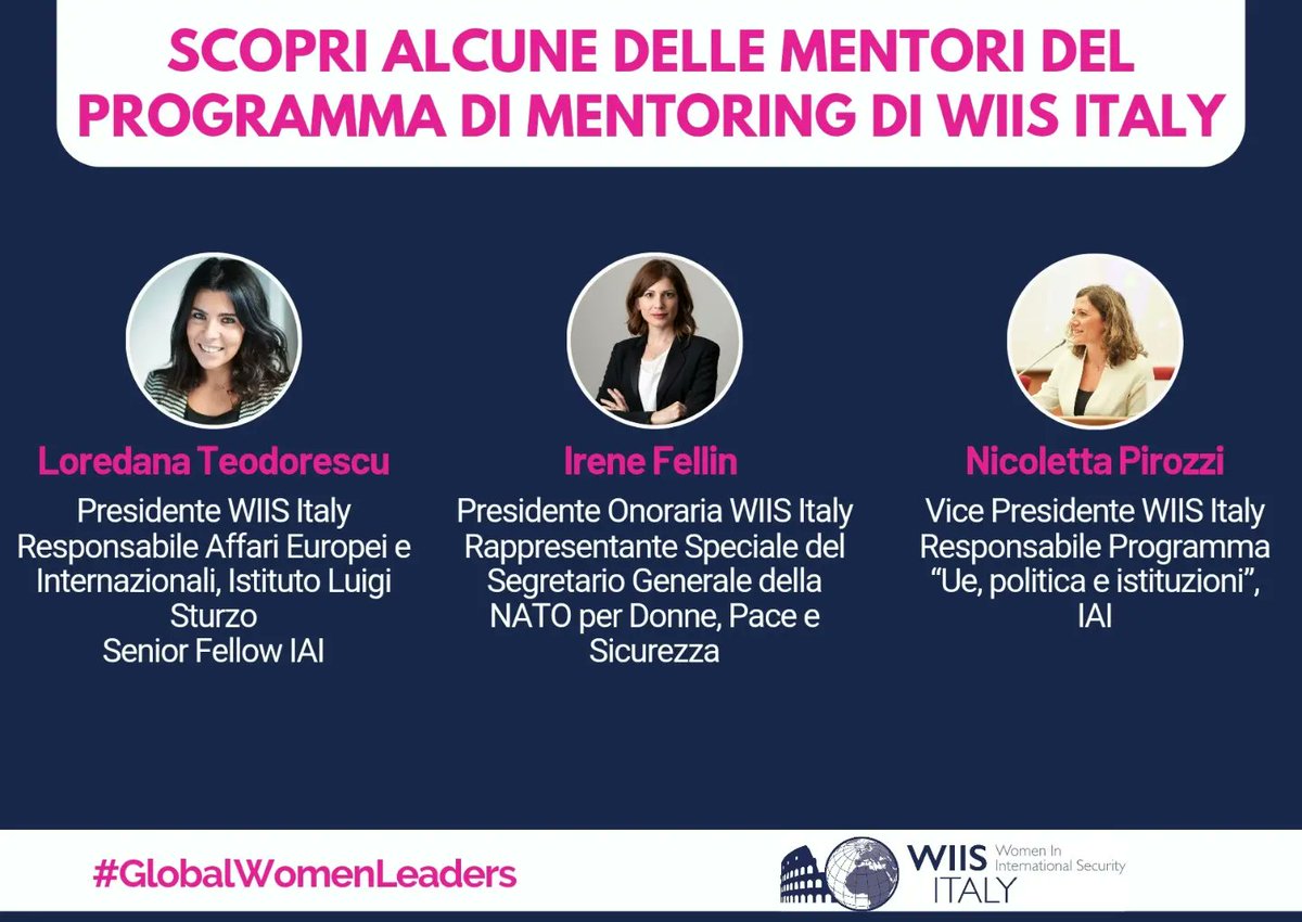 WIISItaly's tweet photo. 📣 Ecco alcune delle #mentori che saranno felici di affiancare le nuove #mentees della IV edizione del Programma di #Mentoring di #WIISItaly! 🤩
Se non l'hai ancora fatto, invia la tua candidatura! Il bando scade il 28/04❗✨
#GlobalWomenLeaders
#WomenSupportingWomen https://t.co/sbCiWF9wIc