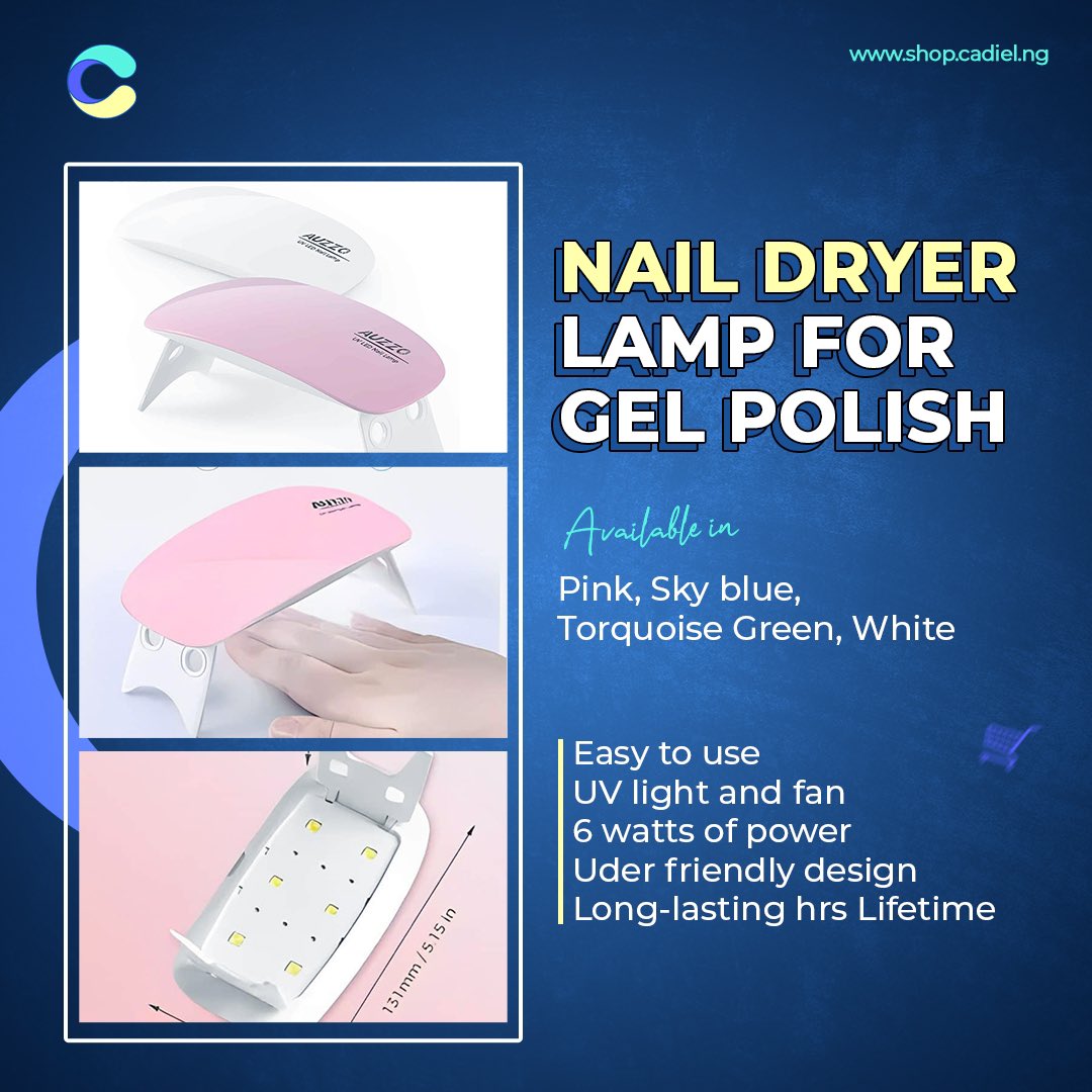 This foldable Nail Polish Dryer Lamp is compact, you can easily carry it around.

It is easy to use, a one-button design with a built-in timer for quick and thorough drying.

A top product.

Send a DM to order or checkout at our website shop.cadiel.ng