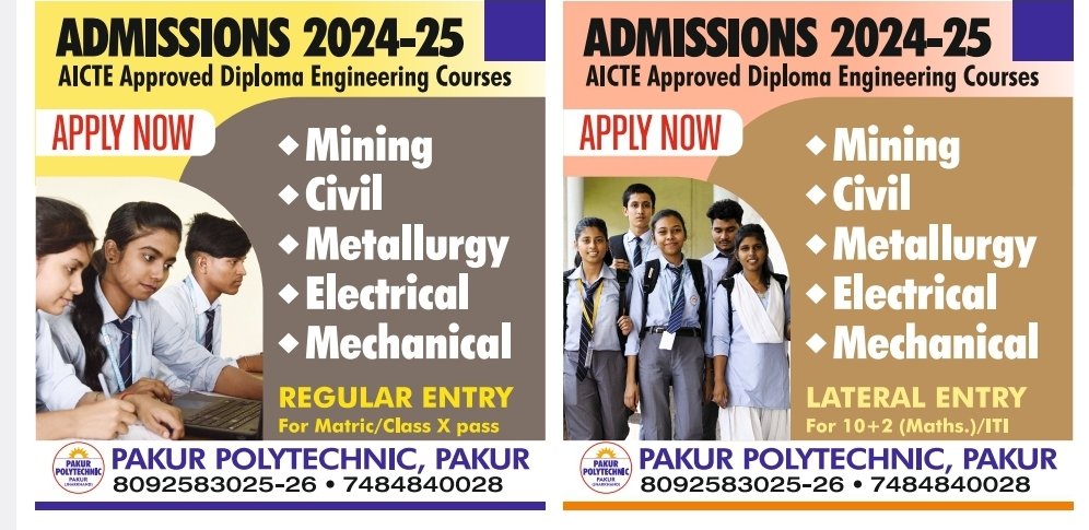 #Admission2024
#After_ClassXth_Regular_DiplomaEngineering
#After_ClassXIIth_Lateral_DiplomaEngineering
#NewLearning_NEP_2020
#BestPlacements
#Topnotchcompaies
#BestPolytechnic_Jharkhand
For more, call today admission department.