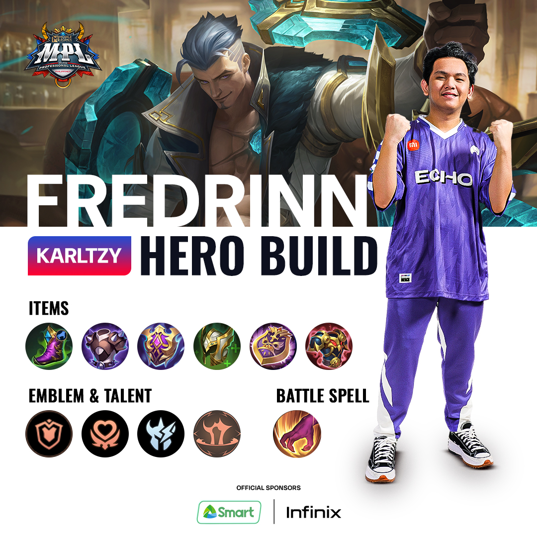 YOUNG GOAT. Do we need to say more? 🔥💜 Check out KarlTzy’s hero build of Fredrinn na nagbigay sa kanya ng hindi lang isa, kundi tatlong MVPs sa kanilang mga laban noong Week 5! 💥 #LakasNgPinas #MPLPhilippines #MPLPH #MLBB