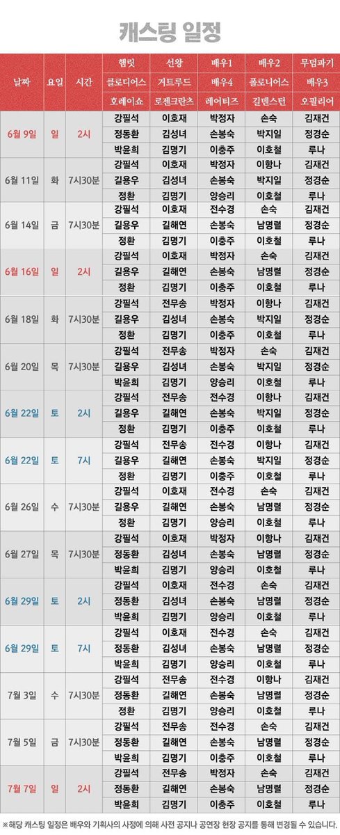 연극 <햄릿> 1차 티켓 오픈 배우님 스케줄 안내입니다.

💀인터파크 유료회원(TOPING), 신시컴퍼니 : 4월 25일(목) 오후 2시
💀인터파크 일반회원 : 4월 25일(목) 오후 3시
💀 1차 티켓 오픈 공연 기간 : 6월 9일(일) ~ 7월 7일(일)

티켓 예매 시 참고해주세요😊