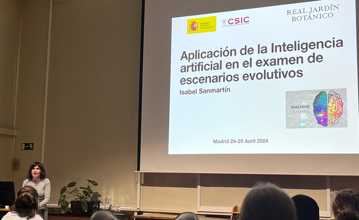 The VII Jornadas Científicas del @mncn_csic have just started with a super interesting plenary by the wonderful @IsaSanmartinB from @RJBOTANICO @CSIC on machine learning and artificial intelligence methods to study evolution #AI #MachineLearning #VIIJornadasMNCN