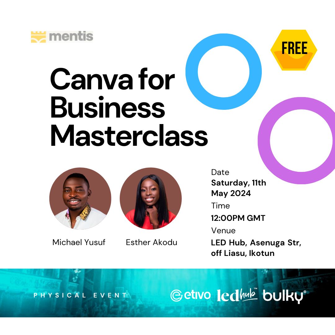 It'd be my first physical class in 2024. In the Canva Business Masterclass at @mentis_academy , I'll be teaching business owners how to create functional designs using Canva, without having to use Canva templates. I'm inviting you to be here next month, if you're in Lagos.