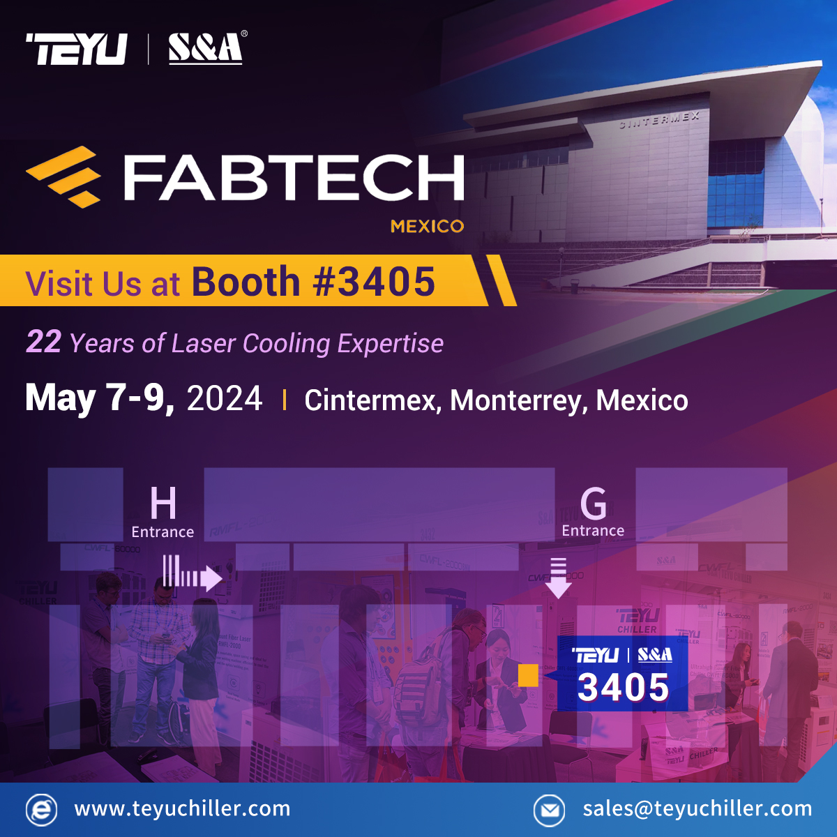 😃The 4th Stop of 2024 TEYU Global Exhibitions - FABTECH Mexico!
Looking forward to your visit at our BOOTH #3405 from May 7-9, where you can discover how our innovative cooling solutions can resolve the overheating challenges for your equipment.
More at teyuchiller.com/products👈
