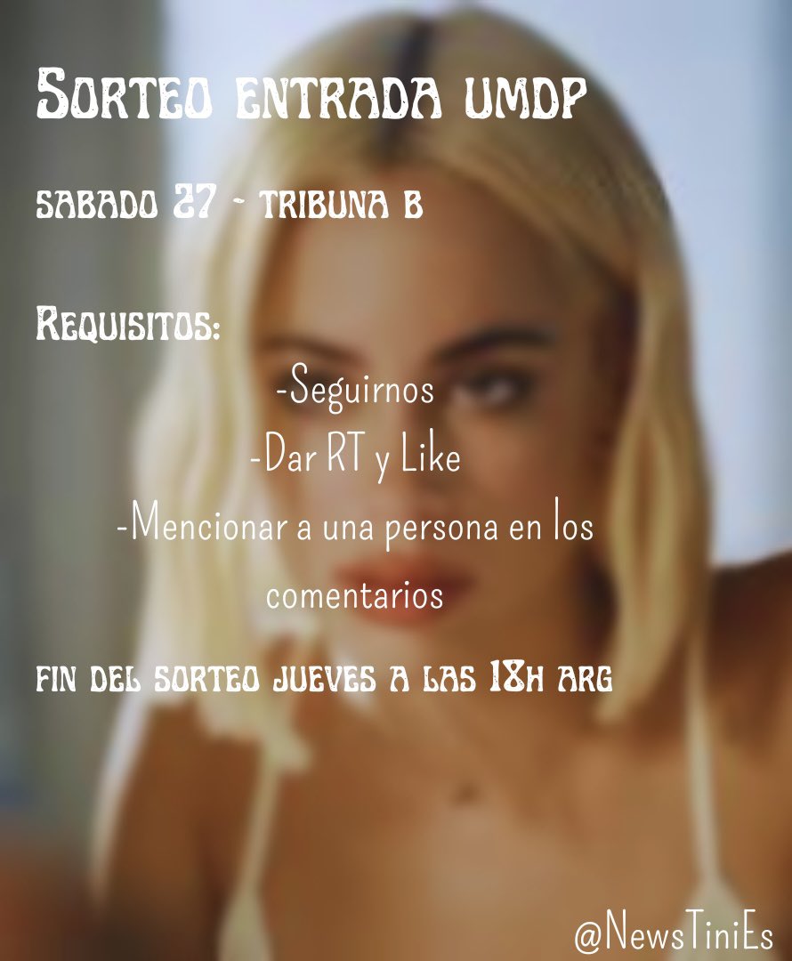 ⚠️⚠️ SORTEO ENTRADA SABADO 27⚠️⚠️

Sorteamos una entrada para el sabado 27, para participar mencionen y den rt  a este post, siguan la cuenta y ya estaran participando!!

El sorteo se hara el jueves a las 18hs 🇦🇷

MUCHA SUERTE A TODOS🫶🏻