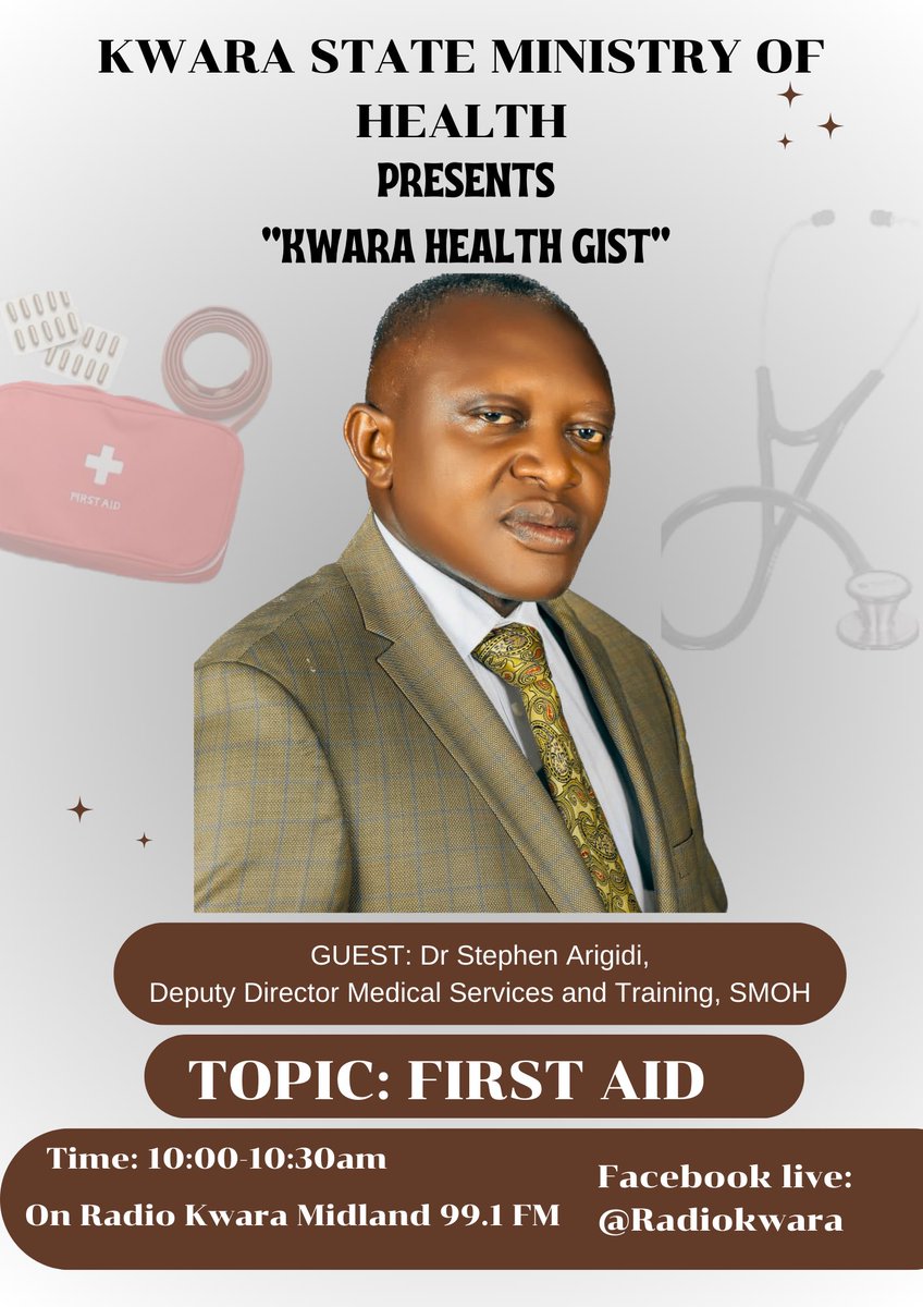 Today’s Episode of Kwara Health Gist comes on air by 10:00am. 

Join us on @radiokwaralive Midland 99.1 Fm and on our Facebook page Kwara State Ministry of Health or Radio Kwara Live Facebook 

#kwarahealthgist #healthforall #healthinformation #radioprogramme