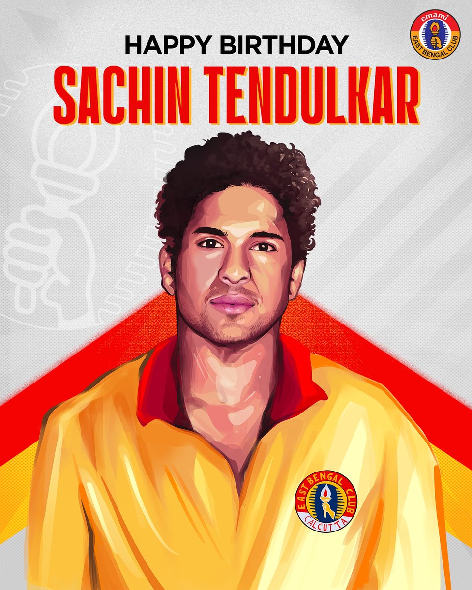 eastbengal_fc's tweet photo. 𝐃𝐈𝐃 𝐘𝐎𝐔 𝐊𝐍𝐎𝐖?

Under 𝐒𝐚𝐜𝐡𝐢𝐧 𝐓𝐞𝐧𝐝𝐮𝐥𝐤𝐚𝐫’s captaincy, our cricket team emerged victorious in the 1994 P. Sen Trophy, beating our arch-rivals Mohun Bagan in the final! 🏆

We send you lots of Red & Gold love on your 5⃣1⃣st birthday, #MasterBlaster! Have a great one! 🎂🥳🏏

জন্মদিনের আন্তরিক শুভেচ্ছা, সচিন! আমরা আপনার দীর্ঘজীবন কামনা করি। ❤️💛

#JoyEastBengal #HappyBirthdaySachin