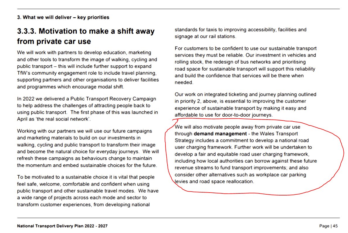 JacotheNorth's tweet photo. Page 45 of the National Transport Delivery Plan 2022 - 2027 should leave you in no doubt that the @WelshGovernment and the fanatics guiding them want to take away your cars
https://t.co/yVm5jF7sdS https://t.co/W8QXnaiP2F