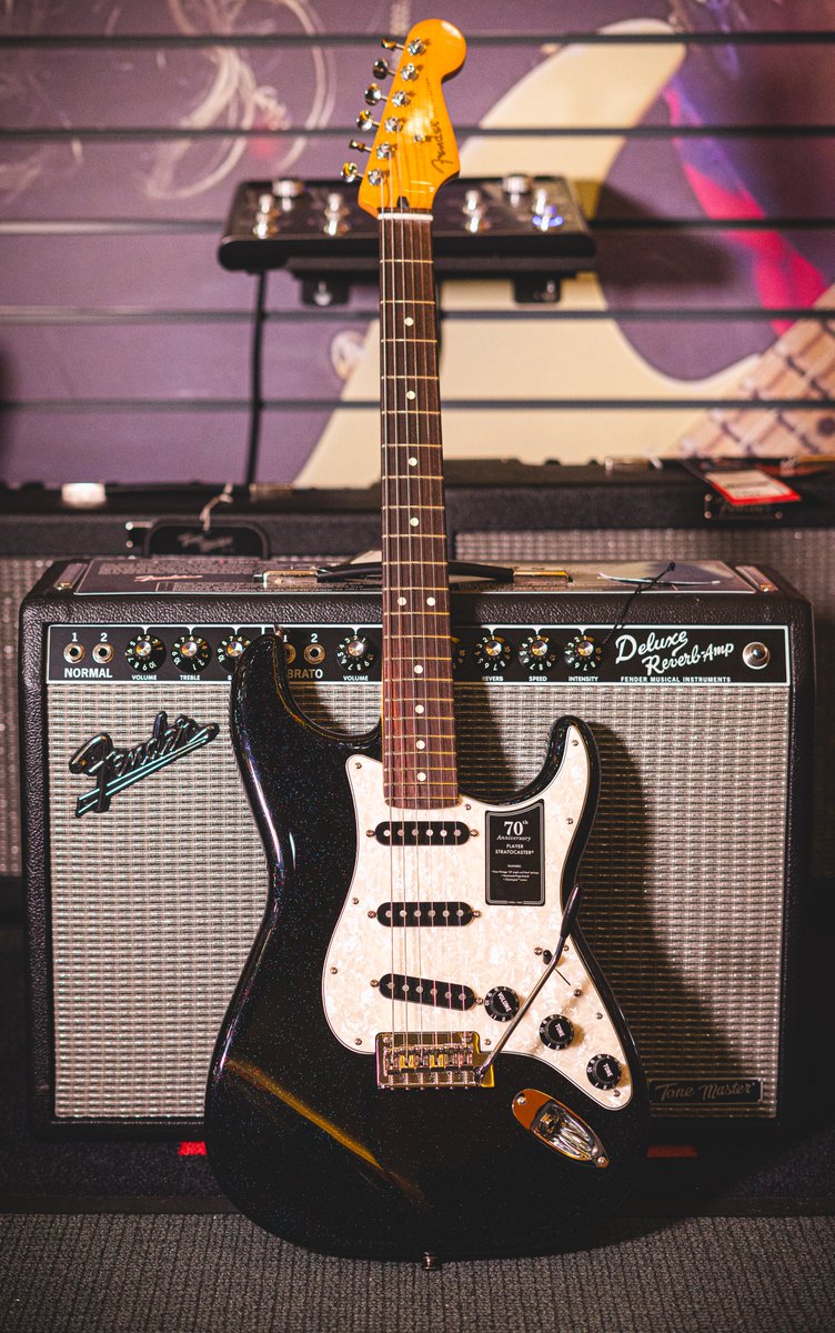 STRAT LOVERS! 🎸😍 2024 marks the 70th anniversary of this iconic guitar shape gracing the world of music - check out this commemorative Stratocaster Player model in Nebula Noir! gtrgtr.uk/Nebula #Fender