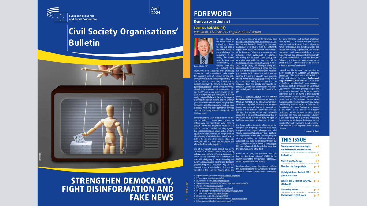 🗞️Our April bulletin is out! In this issue 📌Our members on #EUDemocracy #EUvsDisinfo #disinformation #FakeNews 📌Guest articles by @goripaula @EDMO_EUI, @renatemargot @EFJEUROPE & @eijakoivuranta @SOSTE10 📌Report on our #EUCivilDialogueNow conference 👉europa.eu/!N6WrvJ
