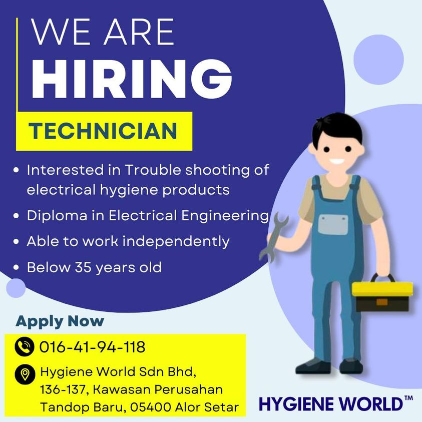 Ada Diploma dalam Engineering?

📷Kekosongan Jawatan: Technician
📷 Lokasi: Pejabat di Tandop, Alor Setar
📷 Waktu Kerja: 9 pagi hingga 6 petang
📷 Kelayakan: Diploma dalam Kejuruteraan Elektrik
📷 Syarat: Lelaki, 35 tahun kebawah

Jika berminat sila WhatsApp (016- 4194 118) 📷