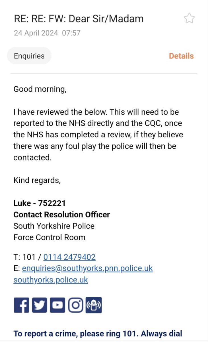 A member of my support group reported the murder of a relative to the police. Here’s their reply. Since when does the family of a murder victim have to ask the perpetrator to investigate themselves and admit culpability before the police will consider it a crime?…