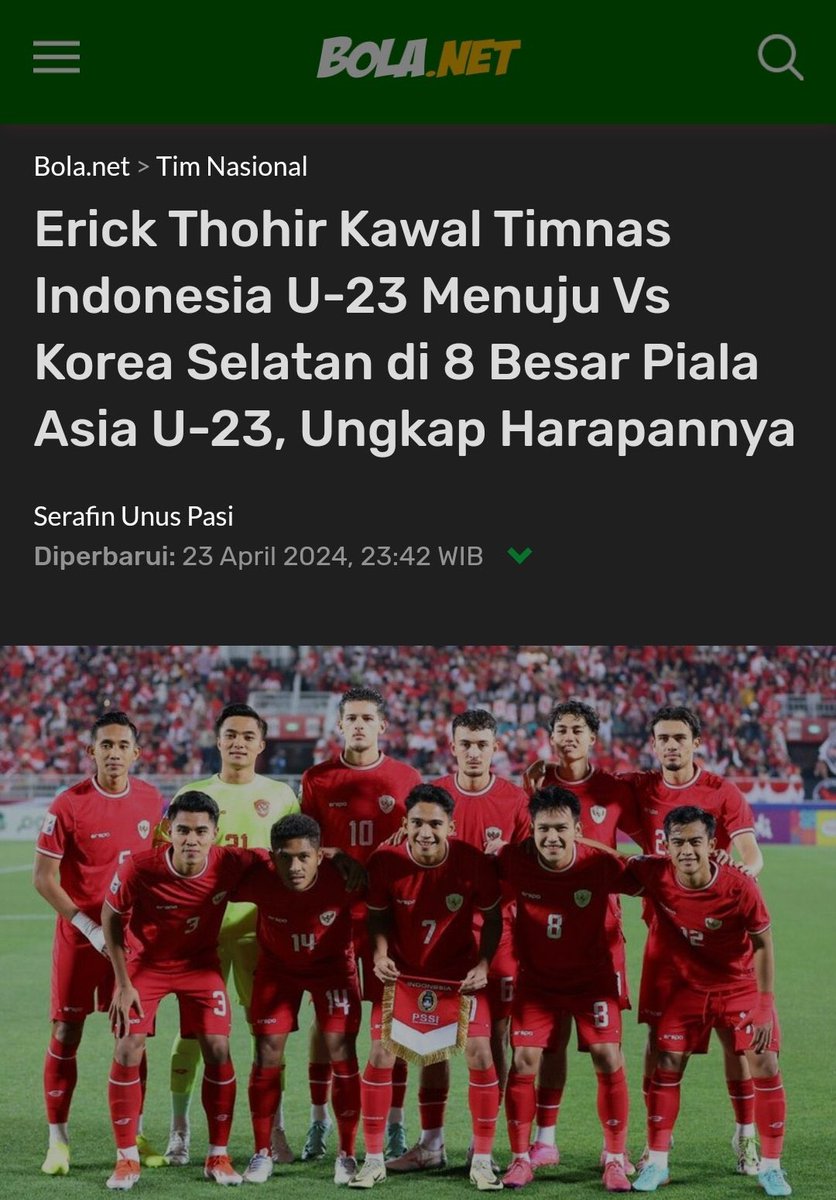 pendukungTimnas's tweet photo. Komitmen utama Menuju pertandingan Timnas Indonesia lawan korsel di 8 besar piala asia u23, Erick Thohir lawal terus utk hal ini 
#SepakbolaIndonesia

Heerenveen Nathan Chandrika Chika #PSSday https://t.co/nUMXZhtA8r