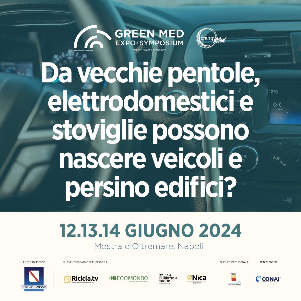 Lo sapevi che grandi case automobilistiche utilizzano bottiglie usate, reti da pesca e addirittura sedili di vetture rottamate per produrre componentistica
nuova e materiale fonoassorbente?
Scegli il nuovo. Salva il vecchio.
#Greenmed #sostenibilità #economiacircolare #aneanapoli