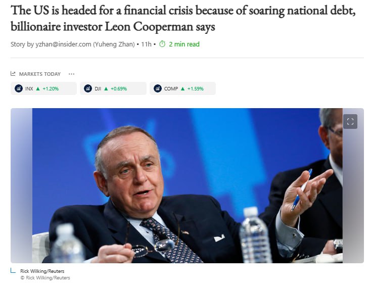 The US is heading towards a financial crisis due to its growing national debt, warns billionaire investor Leon Cooperman. 💰⚠️ #Finance #economy #debtcrisis #investor #warning #Airdrop #cryptocurrency