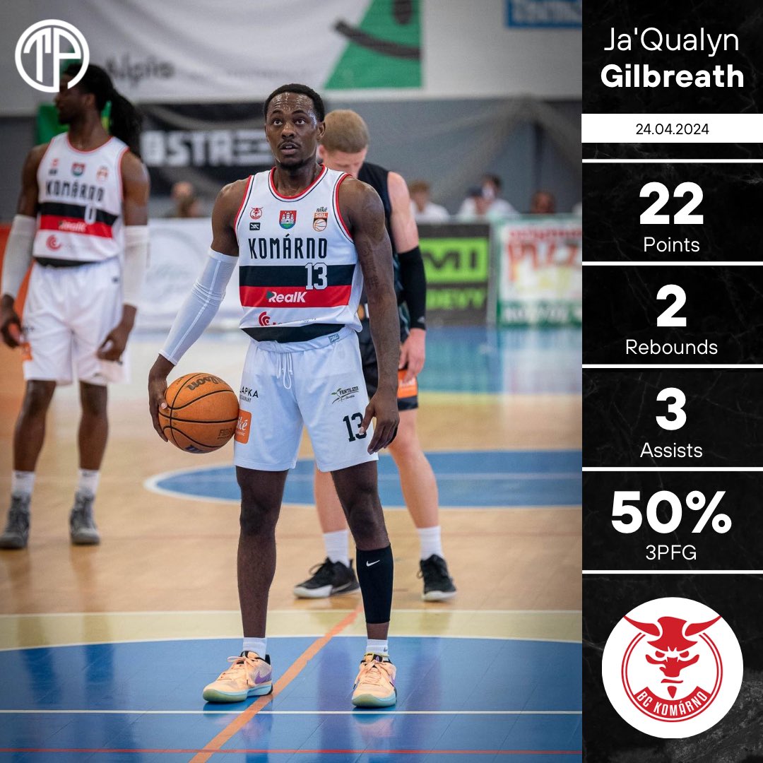 📊 | @Thejgilbreath13 comes up HUGE for BC Komárno in their playoff advancing away win against Handlová! Gilbreath led all scorers, shooting 9-16 from the field to win 81-79! 🇸🇰 

#ThePlayerAgency