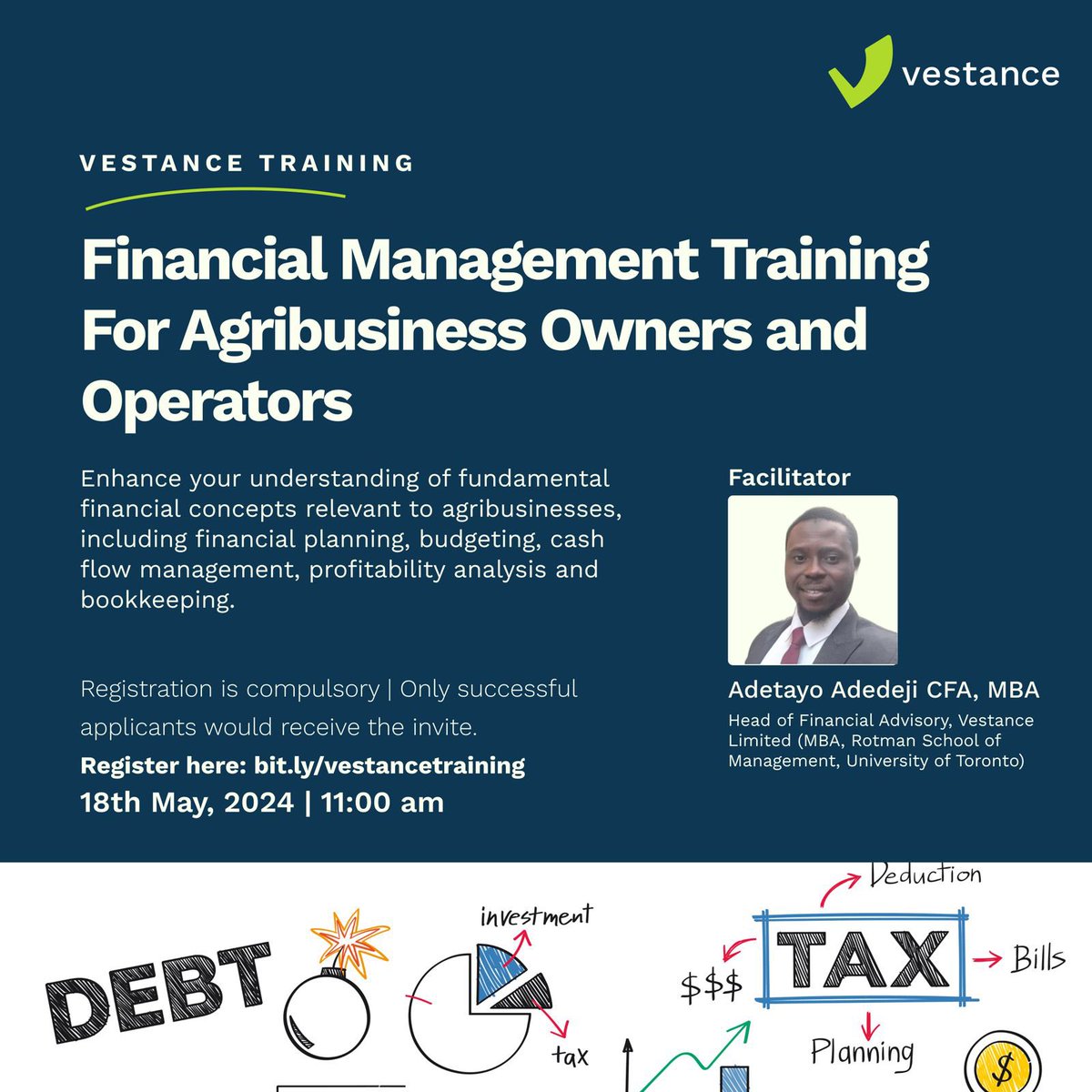 It's one thing to get funding for an agribusiness, it's another thing to manage the funding effectively. 

We are organising a free seminar to help improve the absorptive capacity of agribusinesses to ensure the businesses can thrive. 

Register now via bit.ly/vestancetraini…