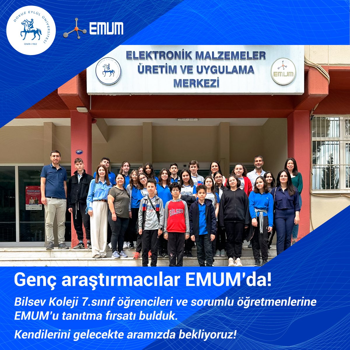 deu_emum's tweet photo. Genç Araştırmacılar EMUM'da!
Bilsev Koleji 7.sınıf öğrencileri ve sorumlu öğretmenlerine EMUM'u tanıtma fırsatı bulduk.
Kendilerini gelecekte aramızda bekliyoruz!
#universitemDEU #DEU #EMUM #researchcenter #araştırmamerkezi https://t.co/pMW0jC3CmE