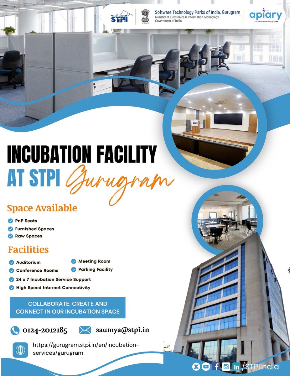 Unlock your team's potential with our exceptional #incubation space! @stpiindia offers state-of-the art amenities, elevate your business to new heights with our office space at @GurugramStpi Contact-0124-2012185, saumya@stpi.in #GrowWithSTPI @arvindtw @er_ashokg