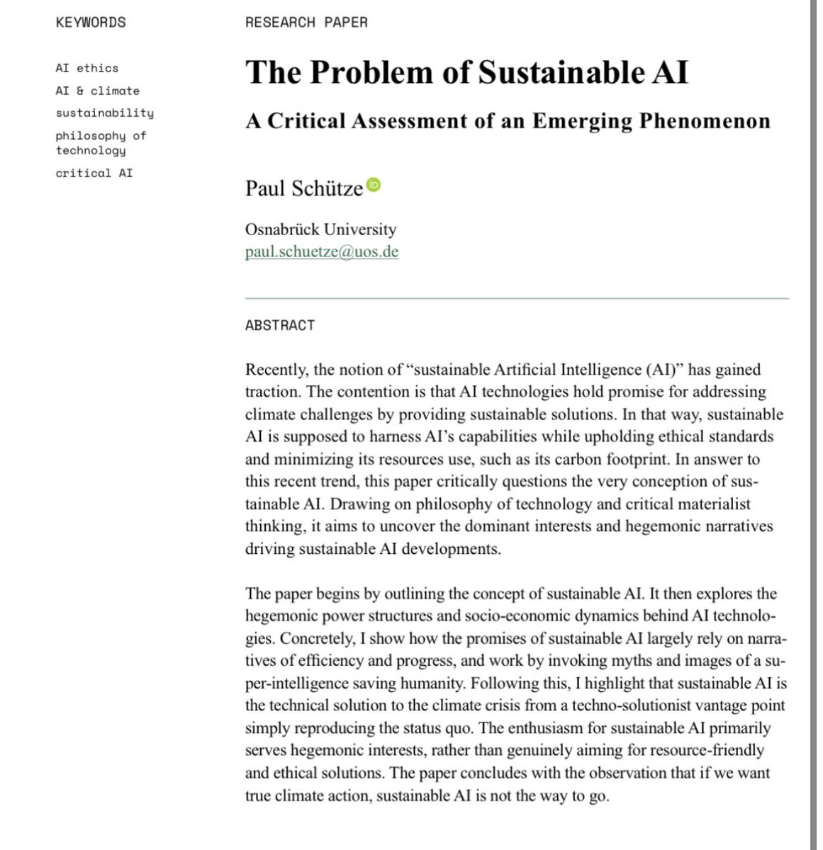 🚨 New paper alert What is the problem of *sustainable AI*? Find out in the latest paper from our research group by @schuetze_paul for @JWI_Berlin journal👇 doi.org/10.34669/WI.WJ…