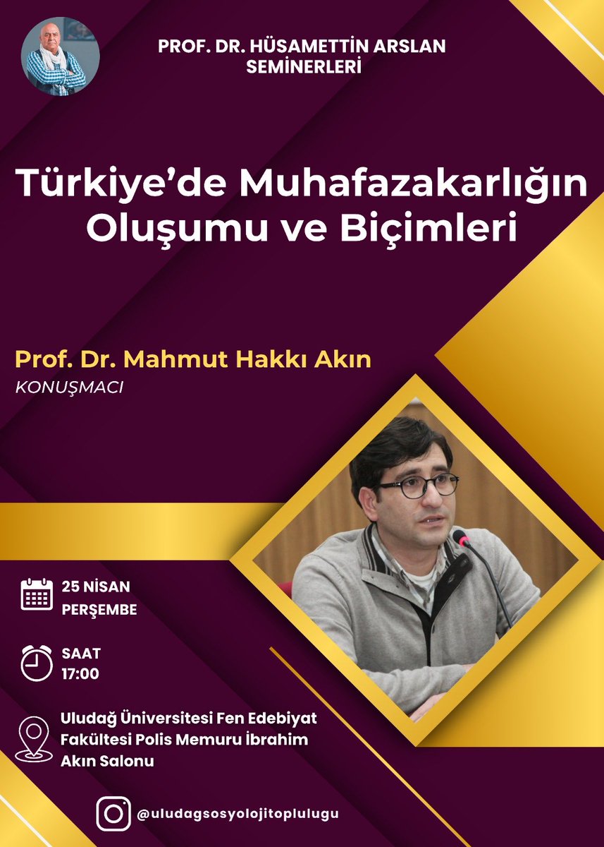 Hüsamettin Arslan Seminerlerinin bu ayki konuğu Mahmut Hakkı Akın. Yarın Uludağ Üniversitesi'ne bekliyoruz. Semineri online izlemek de mümkün.