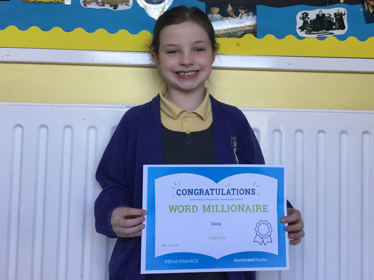 Congratulations to Daisy in P6 on reaching one million words. She is now an Accelerated Reading millionaire. Fantastic work Daisy, well done. 👏📚📖📗