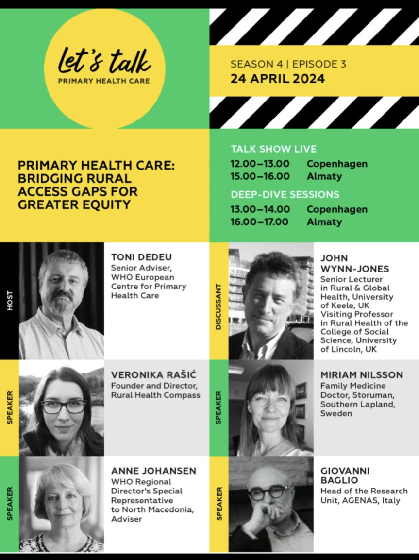 Join us today at 11 am (UK)/12pm CET.
Let's talk about how to bridge the rural access gaps for greater health equity.

Register for the session here: who.zoom.us/webinar/regist… 

#ruralhealth #ruralcommunities #healthequity #ruralEurope #ruralhealthcareers #UHC #PHC