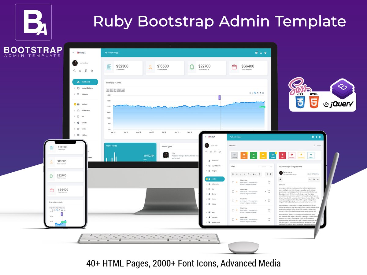 Rubyx Admin - Responsive Web Application Kit Comes With the High Functionality for Your Admin Dashboard to Manage All the Things. 
.
Check Now: bootstrapadmintemplate.com/product/ruby-b… 
.
.
#envato #themeforest #AdminTemplate #crm #CSS3 #Dashboard #webkit #ux #ui #Webapp #html #css #mobileapp