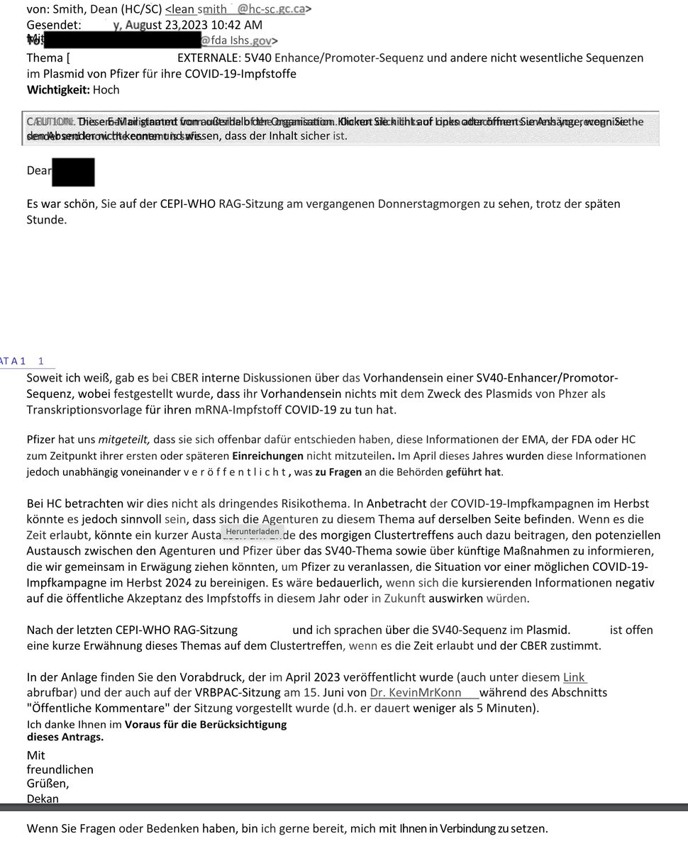 Ergänzung zum Post gravierende Qualitätsunterschiede der Chargen bei Pfizer Inc. entdeck durch @P_J_Buckhaults @BiancaBellChamb leitete mir diese Email weiter. Es handelt sich um eine Konversation zwischen Regierungsbehörde in Kanada und der FDA. In dem Schreiben wird…