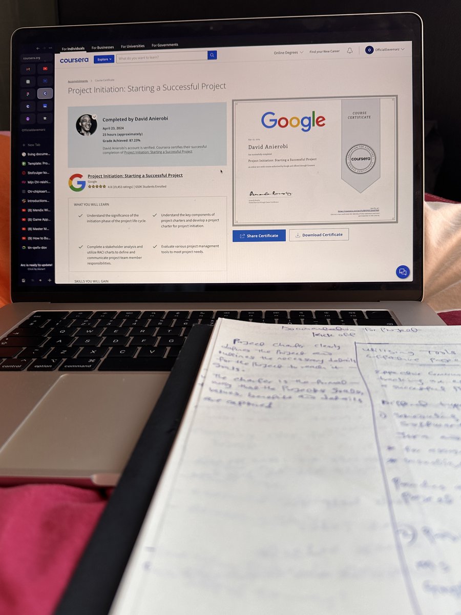 As a Web developer, I'm not just building websites — I'm building my skills in project management to lead teams towards success one step at a time . 🚀

 #ProjectManagement #coursera #certification
