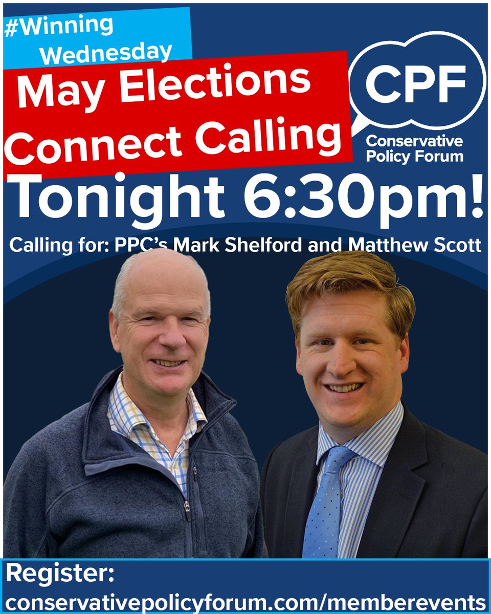 Join us Tonight for our connect calling session as we call for @ShelfordMark and @matthewinkent. Help us continue to support our fantastic PCC candidates ☎️👮 Register: conservativepolicyforum.com/event-details/… . . . @JohnPenroseNews @pennyanneod @FleurButler1 @ahmereenreza