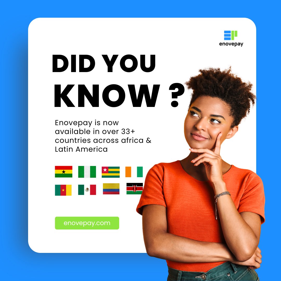 Enovepay is pushing boundaries by operating in over 33 countries across Africa and Latin America, effortlessly facilitating payments and connecting businesses.💸🌍✨#Africa #LatinAmerica #LATAM #PaymentSolution #DigitalPayments