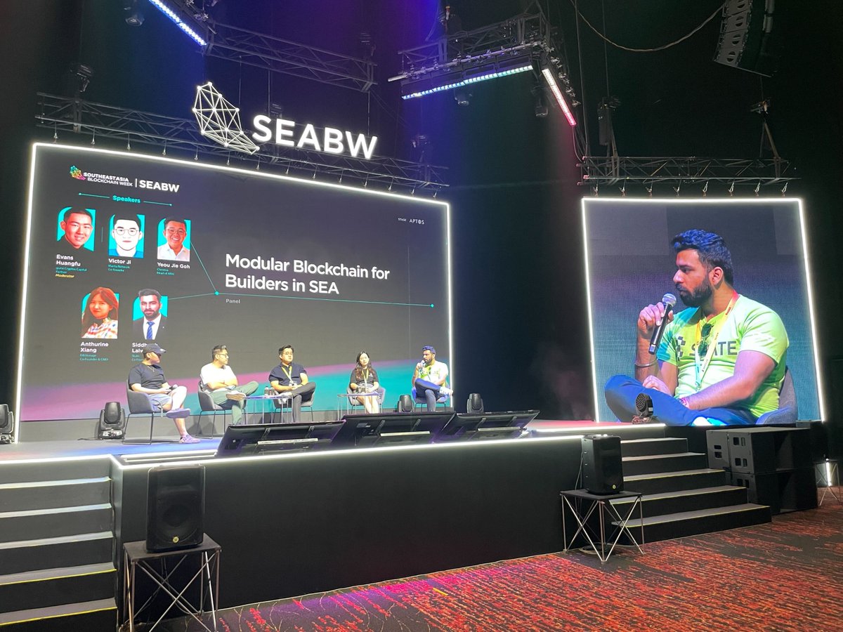 Our CEO <a href="/alt_v0rtex/">Siddharth Lalwani 🛹</a> speaking about modular blockchains at <a href="/SEABWofficial/">Southeast Asia Blockchain Week</a>.

"We saw a bigger issue that on all these new chains ~90% of development efforts on the application level is spent on forking key components like a basic dex, lending markets etc."

Skate is building the