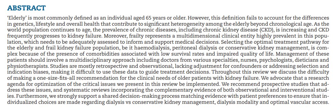 Shared decision making in elderly patients with kidney failure 😵‍💫making a one-size-fits-all recommendation for the clinical needs of these patients is difficult 💪a research agenda for optimization of the critical issues should be implemented 🔓doi.org/10.1093/ndt/gf…