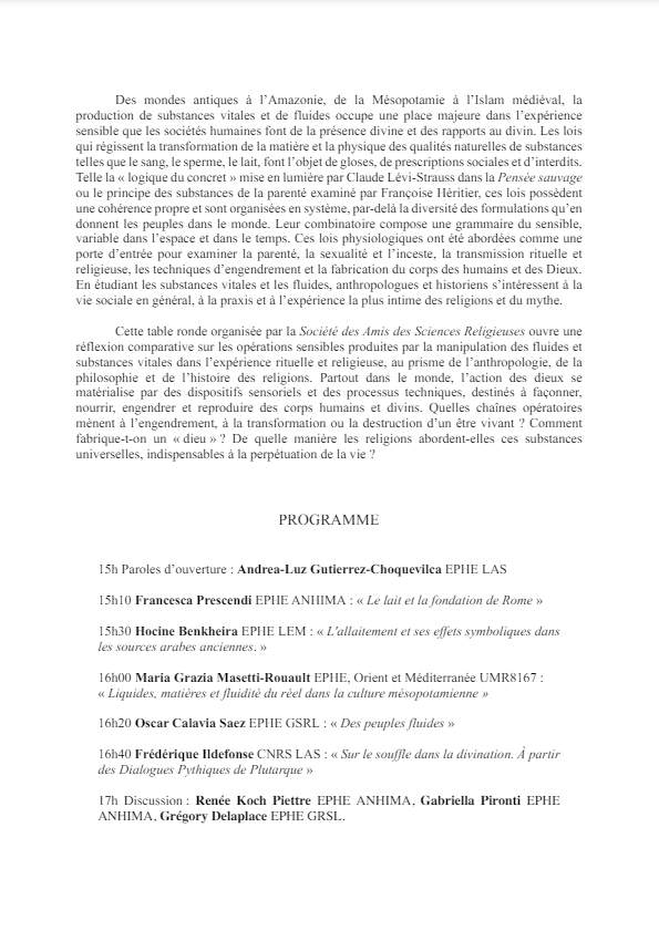 EPHE_PSL's tweet photo. #Tableronde
Fluides et substances divines

Réflexion comparative sur les opérations sensibles produites par la manipulation des fluides et substances vitales dans l’expérience rituelle et religieuse

📆 3 mai
📍@INHA_Fr 
👉https://t.co/It7BZKmvag https://t.co/K8R2lDMDWH