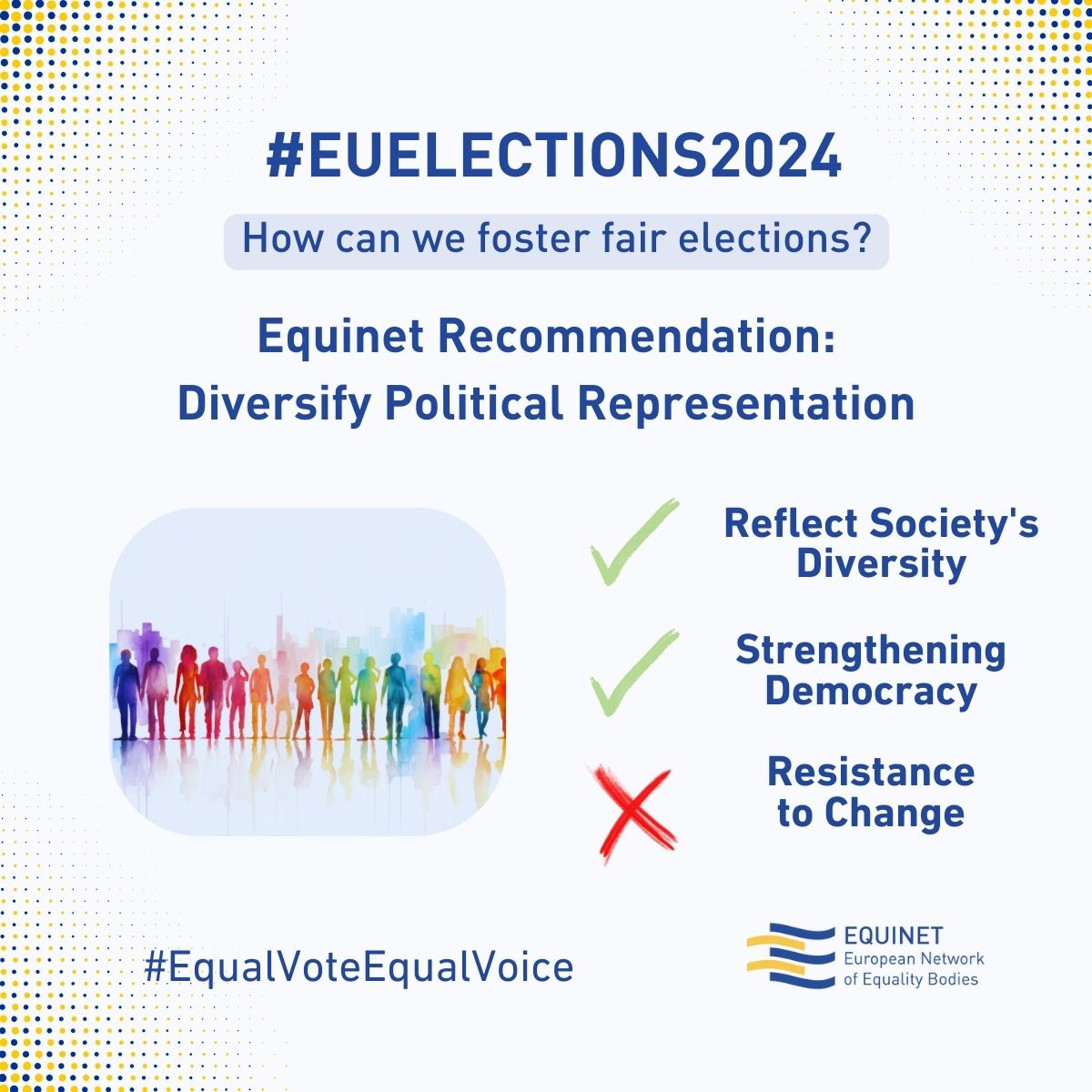 Join Equinet in supporting diversity in political representation! ✅ Political parties: adopt inclusive practices for diverse electoral lists. Learn more about Equinet recommendations for fair, hate-speech-free elections: ⬇️ 🔗 tinyurl.com/4m9fu79b