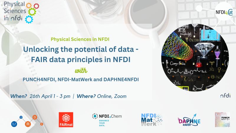 We are pleased to announce another exciting event. As part of "Physical Sciences in NFDI" we invite you to

Unlocking the potential of data - FAIR principles in NFDI

on 26.04.2024 from 1 to 3 pm. 
Zoom Meeting: bit.ly/3xYGOw4 

#chemistry #researchdata #rdm #fairdata