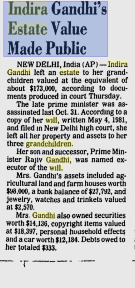 Inheritance Tax in India was abolished in 1985 by Rajiv Gandhi. The timing though is highly suspect. Total $173,000 of estate was passed on by Indira Gandhi as inheritance, post her death in 1984, to her three grandchildren Rahul Gandhi, Priyanka Gandhi and Varun Gandhi. In…