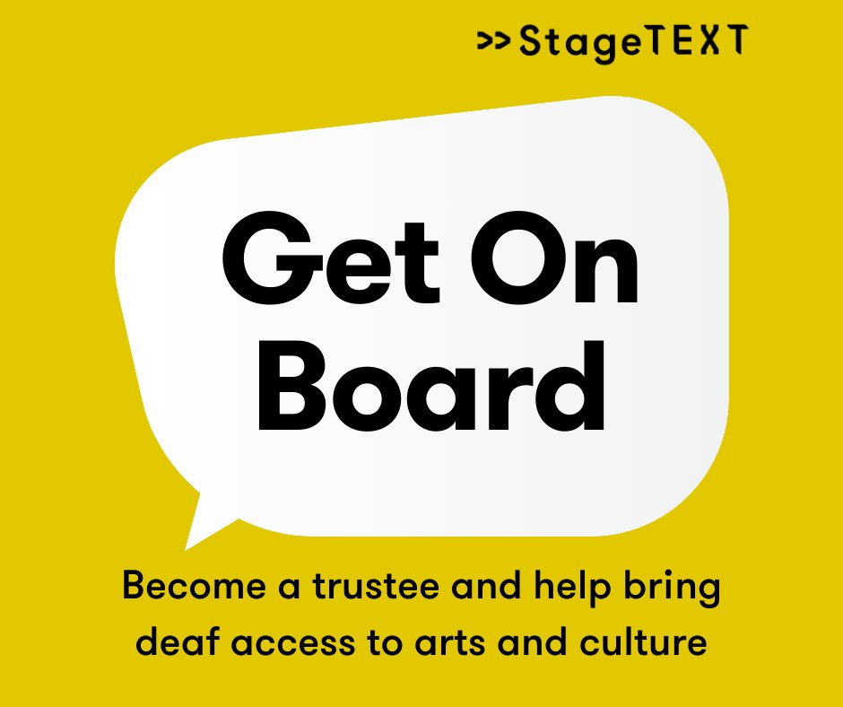 Stagetext's tweet image. Just one week left to apply to join our board of Trustees here at Stagetext! If you&apos;re passionate about access to arts and culture, we&apos;d love to hear from you. Check out our trustee pack for more: ow.ly/tBGe50QXRbY

 #trustee #stagetext #arts #access