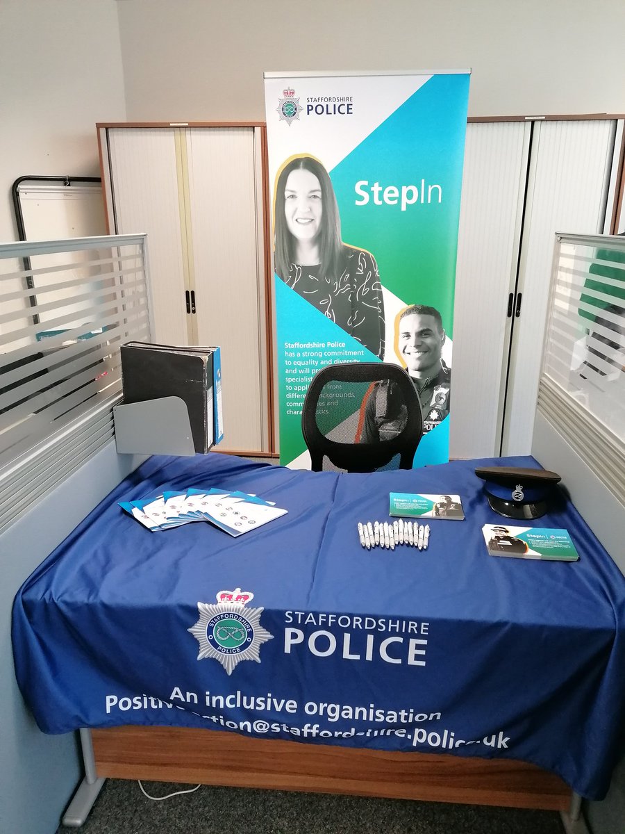 Our team are starting the day at Stafford Job Fair this morning 10.00 - 12.00. Come along and ask about careers, opportunity and volunteering! @StaffsPoliceCC