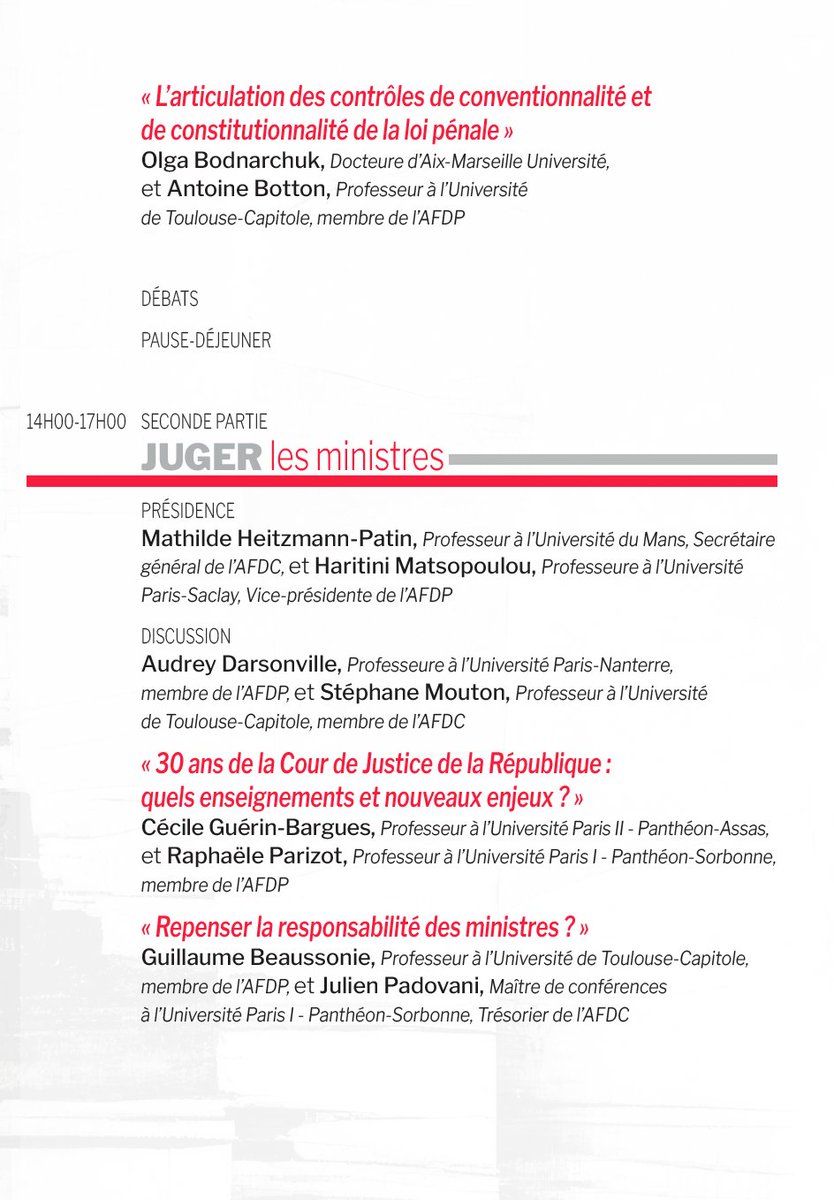 @Francepenal et @Asso_AFDC organisent une journée d'étude à Aix-en-Provence le 17 mai 2024 : Juger, à la confluence du droit constitutionnel et du droit pénal. Croiser les regards des différentes spécialités et mieux se connaître, afin de s'inspirer mutuellement !