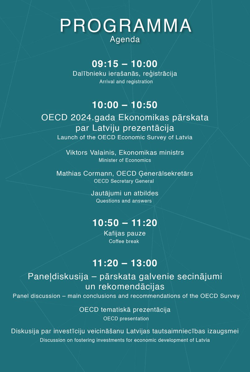 No pl.10 seko tiešraidē @OECD ģenerālsekretāra Matiasa Kormana prezentācijai par jaunāko Ekonomikas pārskatu par Latviju ▶️ youtube.com/live/6dQM6bhpZ… @LatviaOECD @Arlietas @Brivibas36 @AltumLV @Finmin @LatvijasBanka