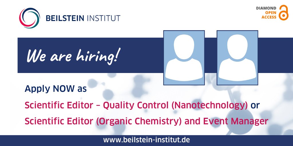 BeilsteinInst's tweet photo. 📢 We are hiring!

Apply NOW as #ScientificEditor and #EventManager and become part of our team! #BJOC #BJNANO #openscience #chemjobs

🔗 https://t.co/QAngKOy5Il

Application deadline 📅 June 15, 2024

RTs appreciated! https://t.co/wHnH9ohwQu