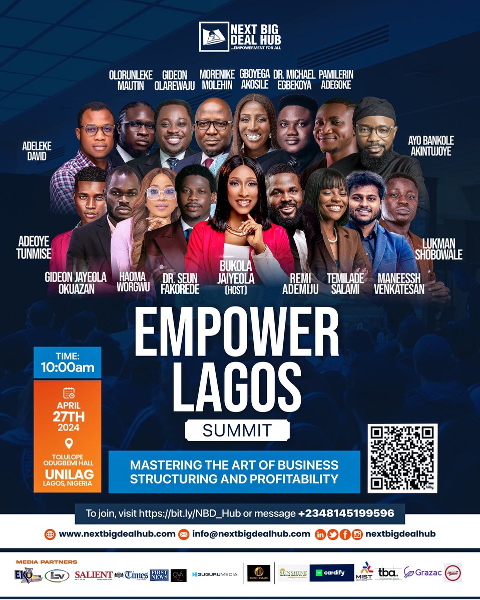 See the amazing lineup of speakers shaping the future at the Empower Lagos Summit.
Don't miss out on the transformative talks from our stellar lineup of speakers
Join us on the 27th of April, 2024, at UNILAG
#EmpowerLagos 
#ELS’24 #nextbigdealhub  #tiwa #10btc #LeadBritishSchool
