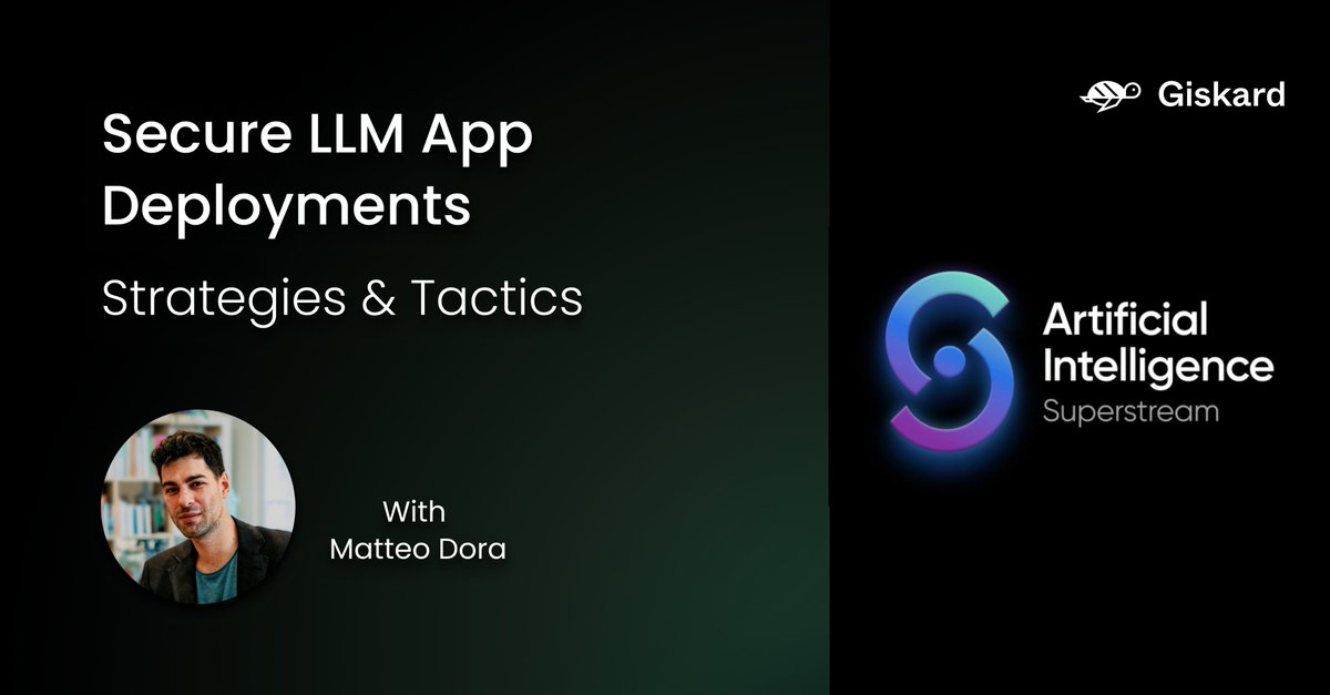 Giskard (@giskard_ai) on Twitter photo Follow our talk today in <a href="/OReillyMedia/">O'Reilly Media</a> AI Superstream 🎙️🤩
This online event focuses on deploying and managing Large Language Models (LLMs) in production. Our LLM Research Lead, Matteo Dora, will present a session titled "Secure LLM App Deployments—Strategies and Tactics".
He Follow our talk today in <a href="/OReillyMedia/">O'Reilly Media</a> AI Superstream 🎙️🤩
This online event focuses on deploying and managing Large Language Models (LLMs) in production. Our LLM Research Lead, Matteo Dora, will present a session titled "Secure LLM App Deployments—Strategies and Tactics".
He