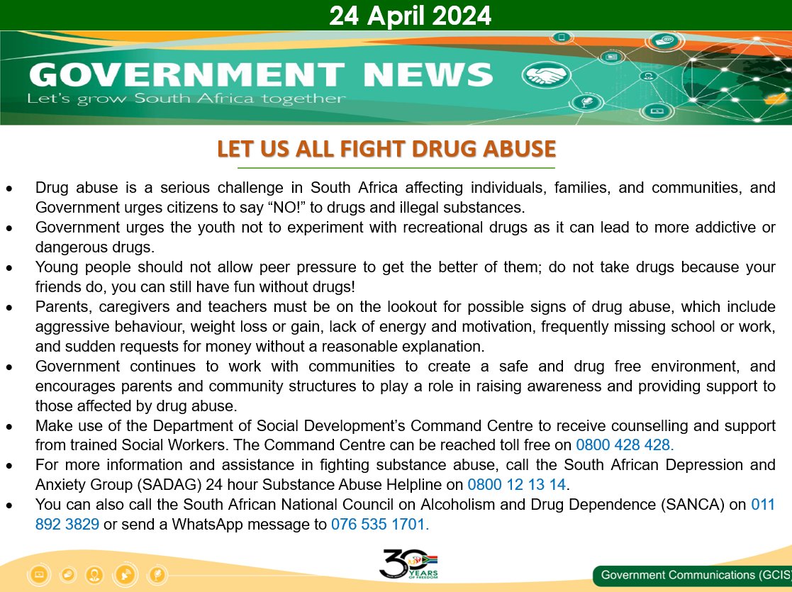 Let us all fight drug abuse @The_DSD @GovernmentZA